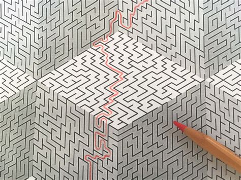 3d Illusion Maze Printable Pdf Full Page Maze Challenging Etsy