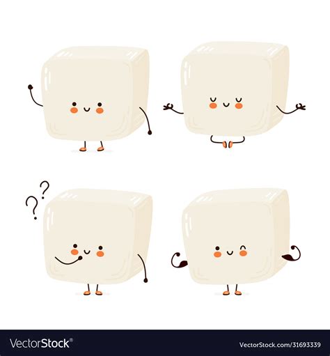 Cute Happy Funny Tofu Set Collection Royalty Free Vector
