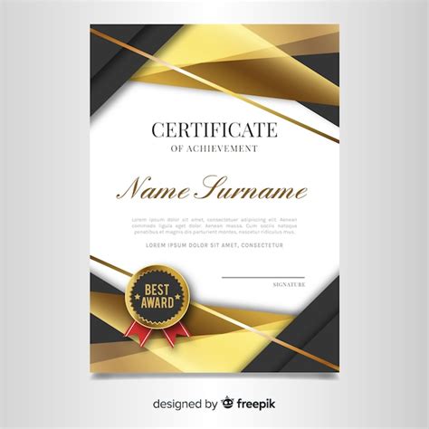 Free Vector Elegant Certificate Template With Golden Design
