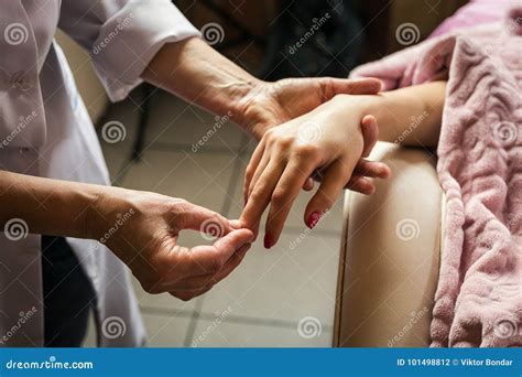 Stroking Massage Of Hands Close Uphands Massage In The Spa Salonwoman In A Nail Salon