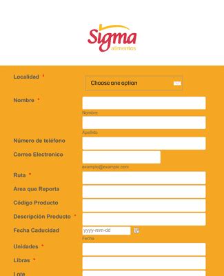 Reporte Incidencias Productos Sigma Plantilla De Formulario Jotform