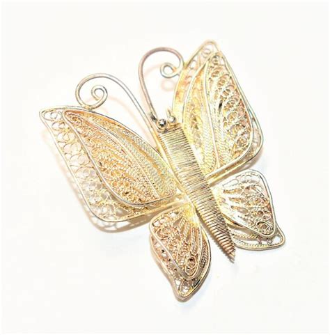 Sterling Silver Filigree Butterfly Vintage Brooch C1950s Etsy