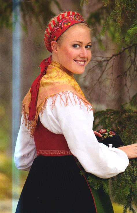 Swedish Folklore Norra Ny Socken Värmland The Woman Is Wearing A