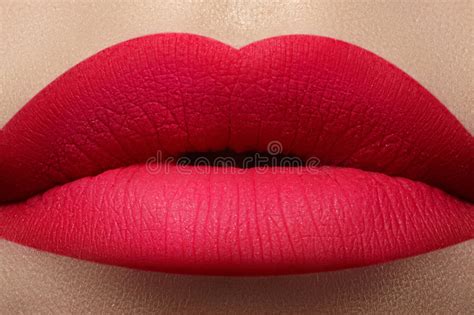 Glamour Fashion Bright Pink Lips Glossy Make Up Stock Image Image Of