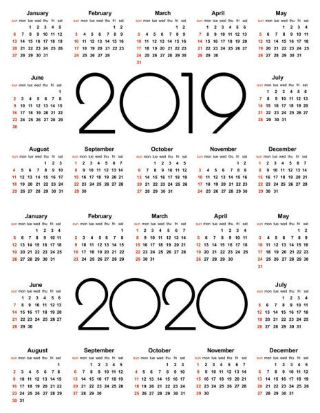 Calendar 2019 2020 Year Simple Vector Template Stationery Design