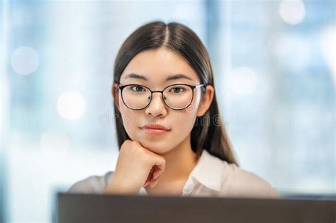 Asian Woman Wearing Glasses Stock Image Image Of Corporate Notebook
