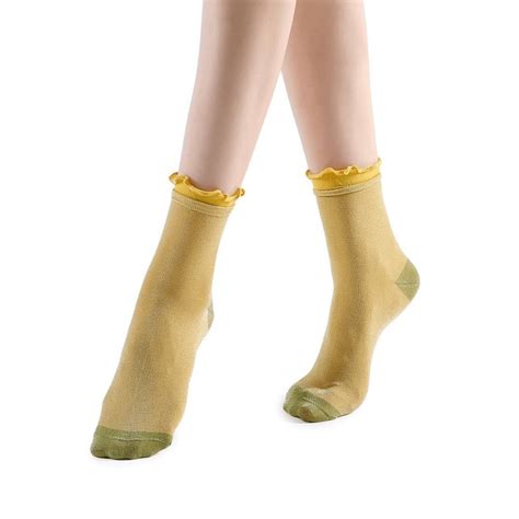 daphne ruffle glitter womens ankle sock semi sheer yellow sock season