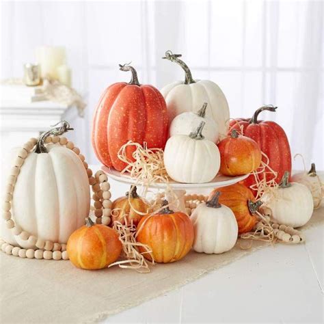 Package Of 14 Assorted Artificial Orange And White Pumpkins For