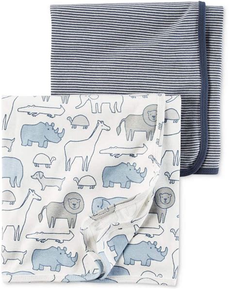 Carters 2 Pk Stripes And Animals Cotton Swaddle Blankets Baby Boys