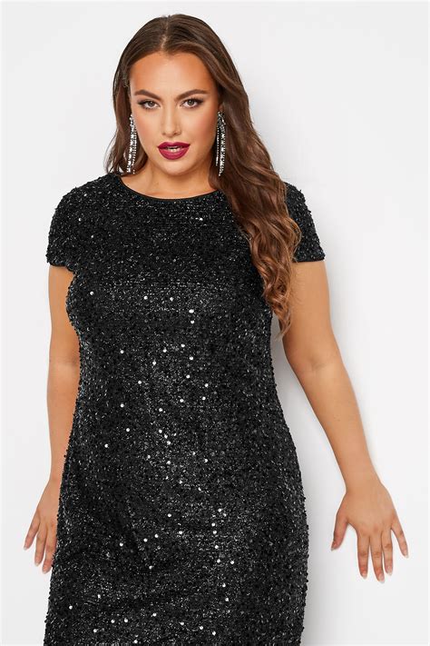 Yours London Plus Size Black Sequin Embellished Shift Dress Yours Clothing