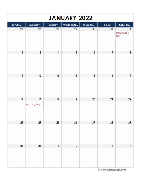 Microsoft Excel Calendar 2022 Template