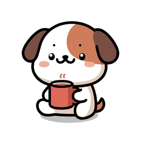 Premium Vector Cute Dog Drink Coffee Cup Cartoon Animal Logo Coffee