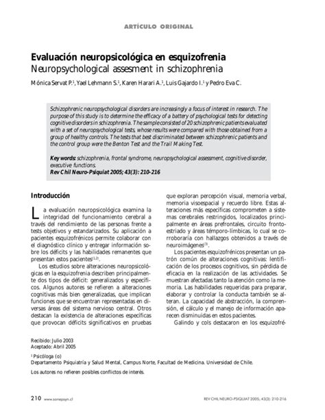 Evaluaci N Neuropsicol Gica En Esquizofrenia Neuropsychological