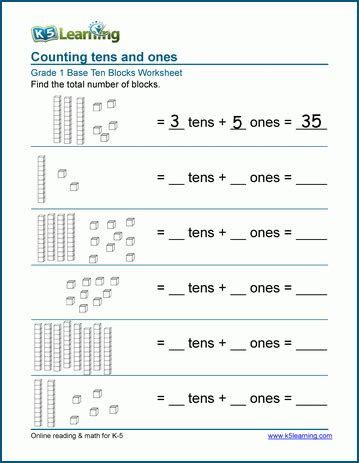 Welcome to our place value ones and tens worksheets with 2 digit numbers. First grade math worksheets: base 10 blocks | K5 Learning