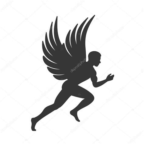 Angel Silhouette Man With Wings Sign Vector — Stock Vector