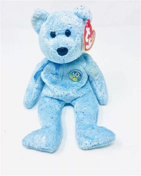 Vintage TY 10 Year Anniversary Beanie Baby Decade Blue Bear Etsy