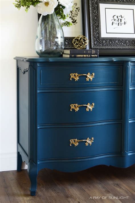 Learn How To Create This Navy Blue Finish With Antique Gold Hardware