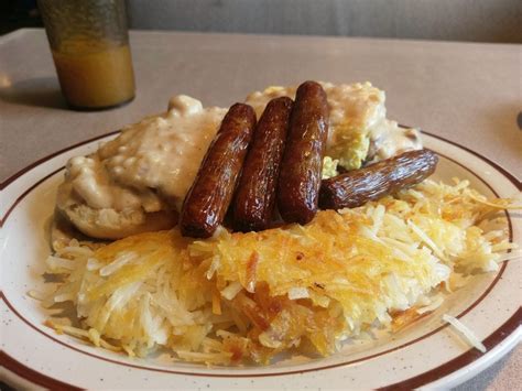 I Ate Scrambled Eggs Biscuits Gravy And Sausage With Hashbrowns Food
