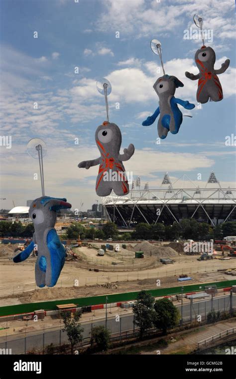 2012 London Olympics Mascots Wenlock And Mandeville Hang From A Window