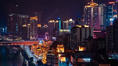 City Building Night View Chongqing Architecture Urban Powerpoint