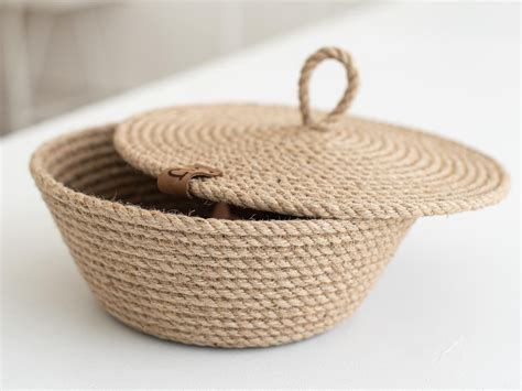 Fruit Jute Rope Bowl With Lid Jute Rope Basket Bread Basket Etsy