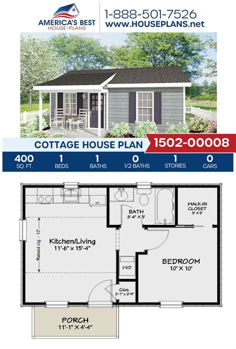House Plan 1502 00008 Cottage Plan 400 Square Feet 1 Bedroom 1