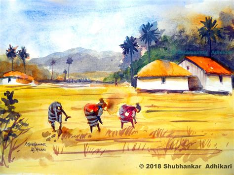 Shubhankar Adhikari Fine Art Rural Landscape A Village Scene