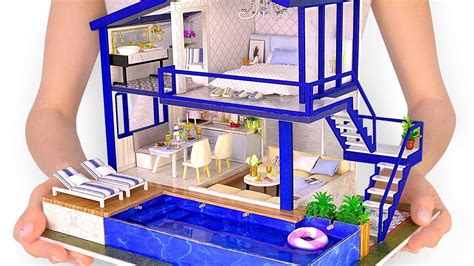 45 cm largo x 1.6 cm alto x 3 mm grosor. DIY-Miniatur - Modernes Party-Haus mit echtem Swimmingpool ...