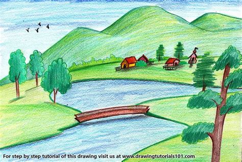 Easy Landscape Colored Pencils Drawing Easy Landscape With Color