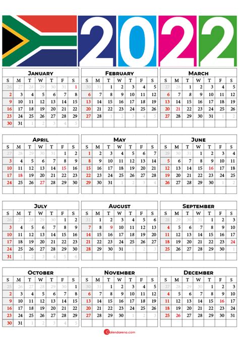 2022 South Africa Calendar With Holidays South Africa Calendars With