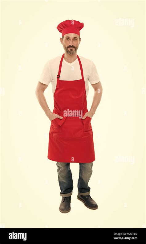 Confident Mature Handsome Man White Background Cooking As Professional Occupation Uniform For