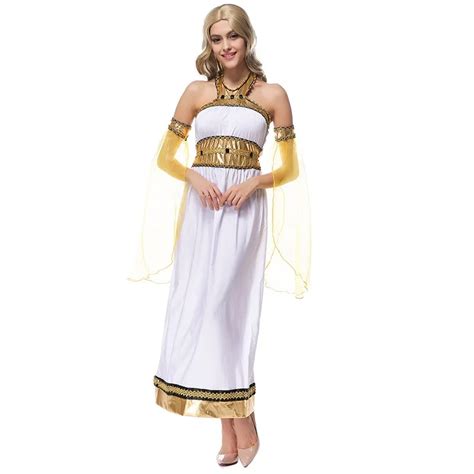 beautiful sexy egypt queen costume women arab goddess cosplay white long dress halloween themed