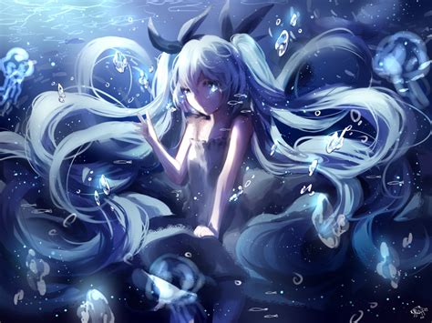 Wallpaper Hatsune Miku Crying Tears Underwater Dress Vocaloid