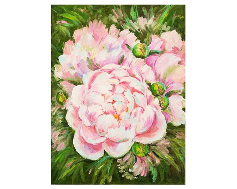 Peony Oil Painting Canvas Floral Artwork Peony Wall Art Pink Etsy