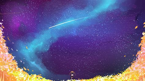 Download 1920x1080 Anime Girl Landscape Space Night