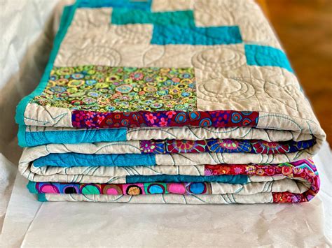 Twin Size Quilt 55x67 100 Cotton Handmade Streaming Colorful Blocks