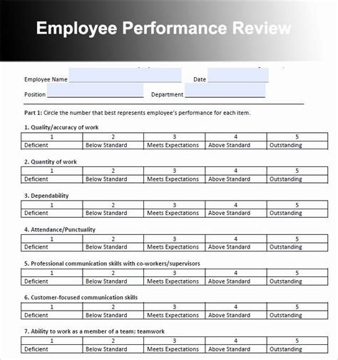 Employee Performance Review Template Word Elegant Employee Performance Review Templ