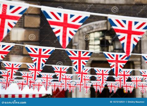 Strings Of Union Jack Bunts Festive Decoration In London England Stock