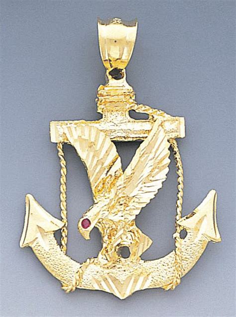14k Gold Diamond Cut American Eagle Anchor Pendant 31m | Sarraf.com