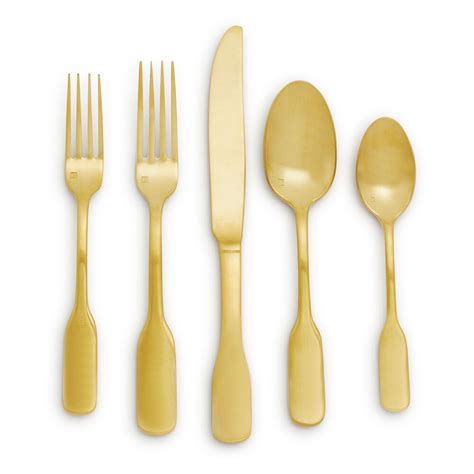 Sleek and luxurious brushed 24k gold & white flatware. Fortessa Ashton Brushed Gold Flatware Sets | Sur La Table