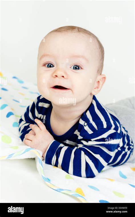 Funny Cute Blue Eyed Baby Little Happy Boy Stock Photo Alamy