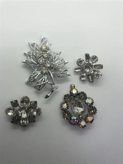 Lot Of 4 Rhinestone Brooches Etsy Brooch Vintage Costume Jewelry