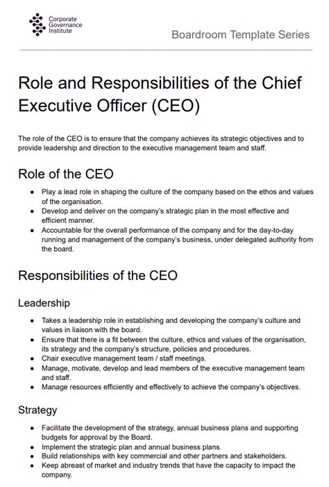 Role And Responsibilities Of The Chief Executive Officer Ceo