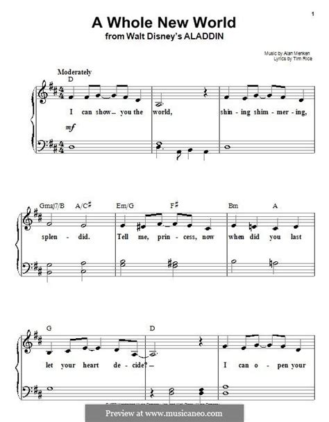This edition includes 60 disney favorites: A Whole New World, for Piano (from Aladdin) | Easy piano sheet music, Clarinet sheet music ...