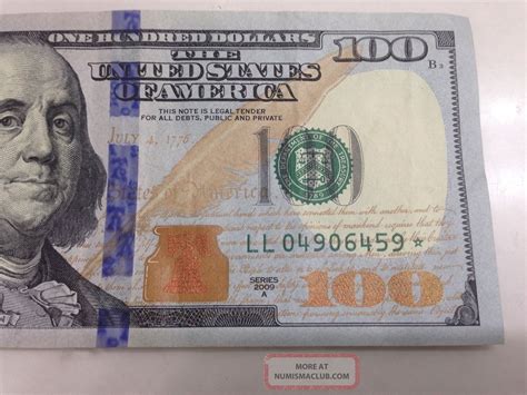 100 dollar bill with star. $100 Dollar Bill Note Star Year 2009 An Uncirculated