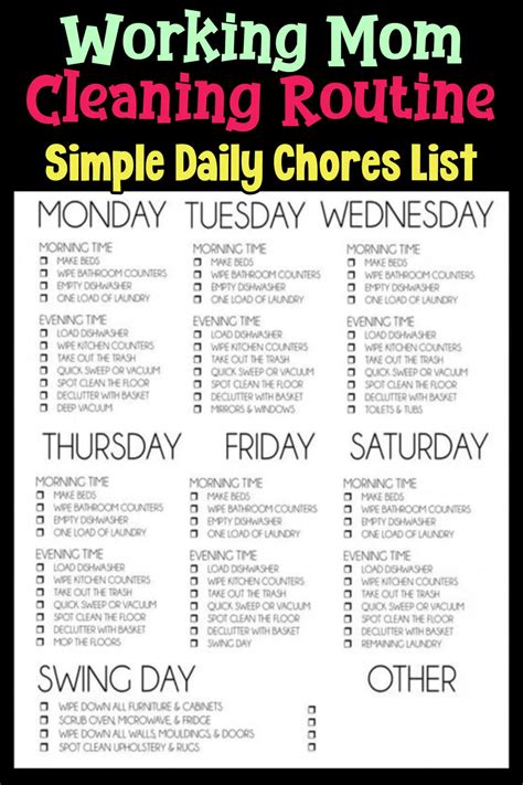 Printable Cleaning Schedule For Working Moms Printable Word Searches