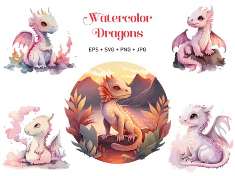 Cute Baby Dragon Watercolor Svg Clipart Graphic By Phoenixvectorart