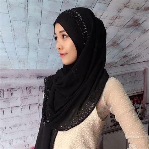 Fashion Islam Womens Chiffon Scarf Easy Wear Diamonds High Quality