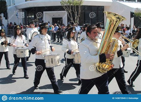 Brass Band Marching Along The Street Editorial Image Image Of Coat