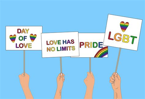 Manos Sosteniendo Pancartas Con Lemas Lgbt Para El Desfile Gay Día Del Orgullo Para La